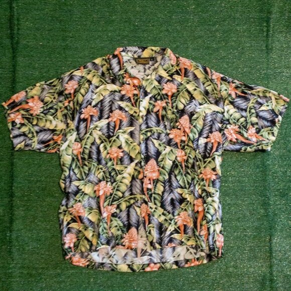 VINTAGE MONZINI MENS MADE IN ITALY BUTTON UP SHIRT HAWAIIAN FLORAL PRINT SIZE L - Picture 7 of 7